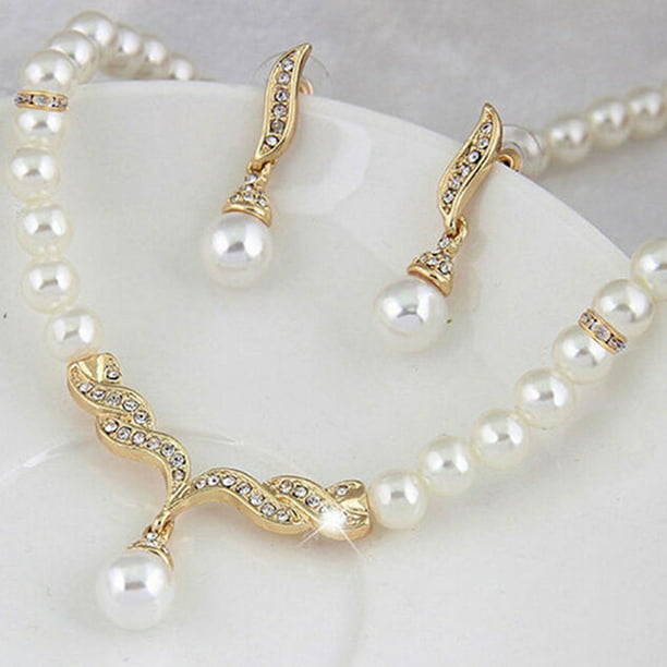 Fashion Retro Amber Jewelry Earrings Set Rhinestone Necklace Wedding Gifts Women